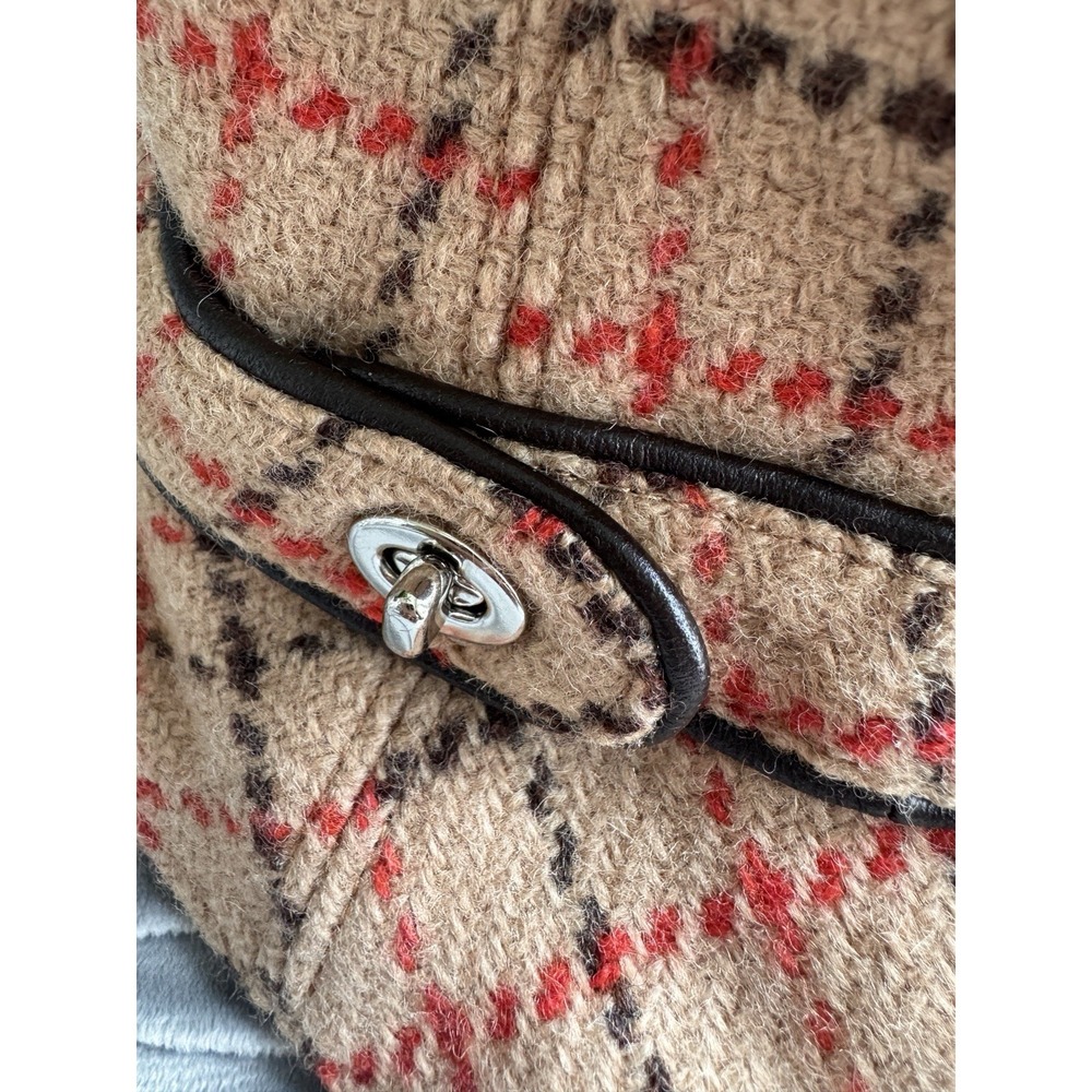 VTG. Coach Hat Tan Wool Brown Orange Plaid Leather Band Bucket Equestrian M/L - Picture 4 of 9